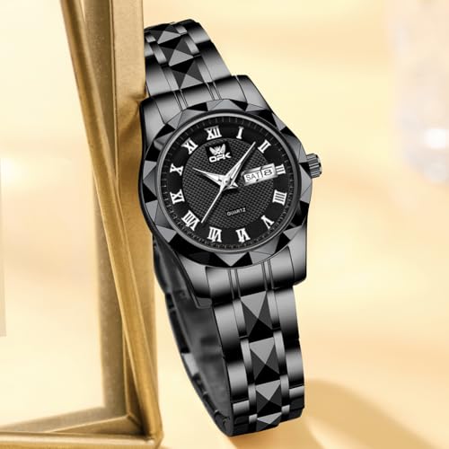 OPK Wacthes for Women Black Easy to Read Stainless Steel Ladies Watches for Female Small Watch Waterproof Luminous Day Date - Image 2