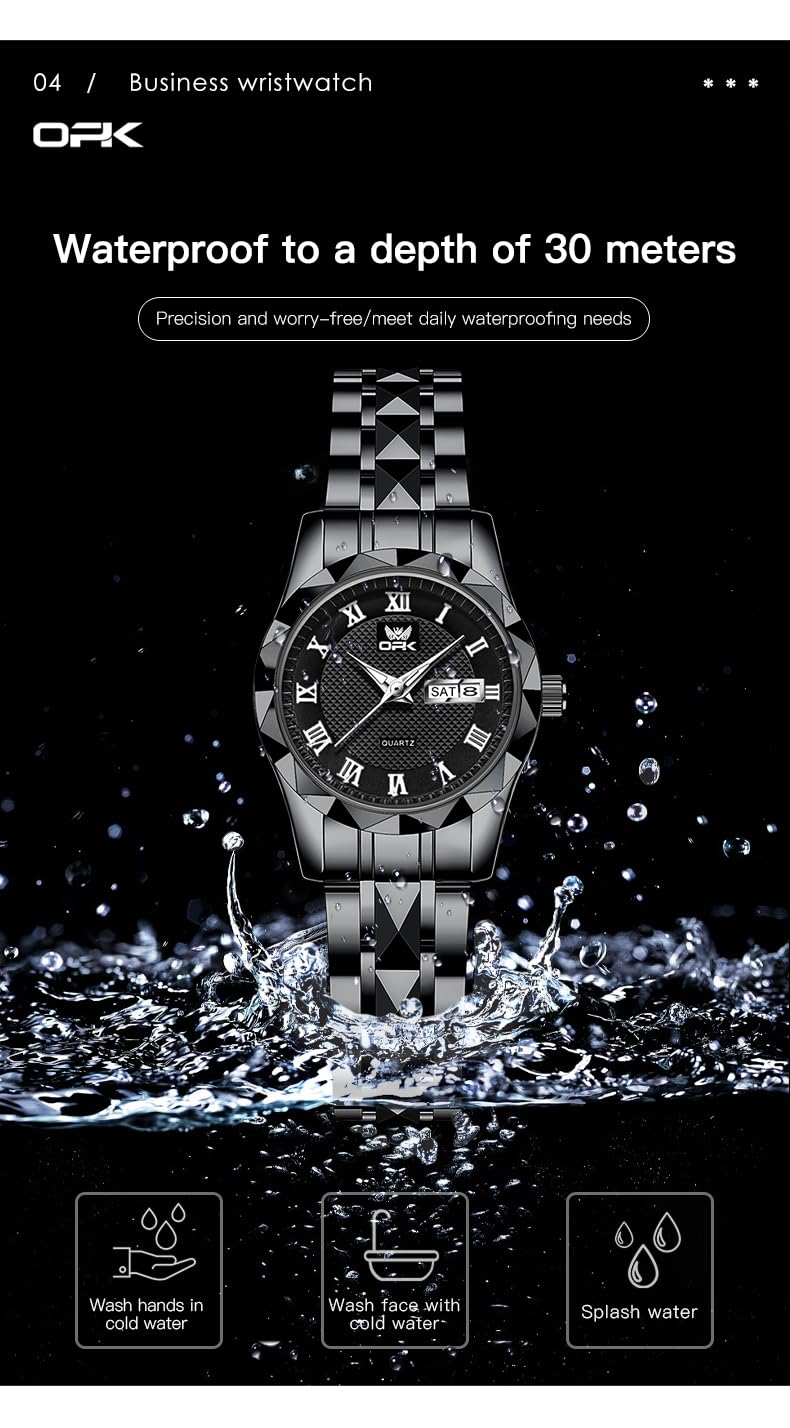 OPK Wacthes for Women Black Easy to Read Stainless Steel Ladies Watches for Female Small Watch Waterproof Luminous Day Date - Image 4