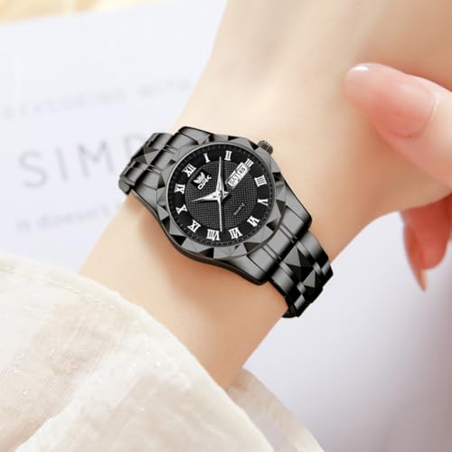 OPK Wacthes for Women Black Easy to Read Stainless Steel Ladies Watches for Female Small Watch Waterproof Luminous Day Date - Image 3