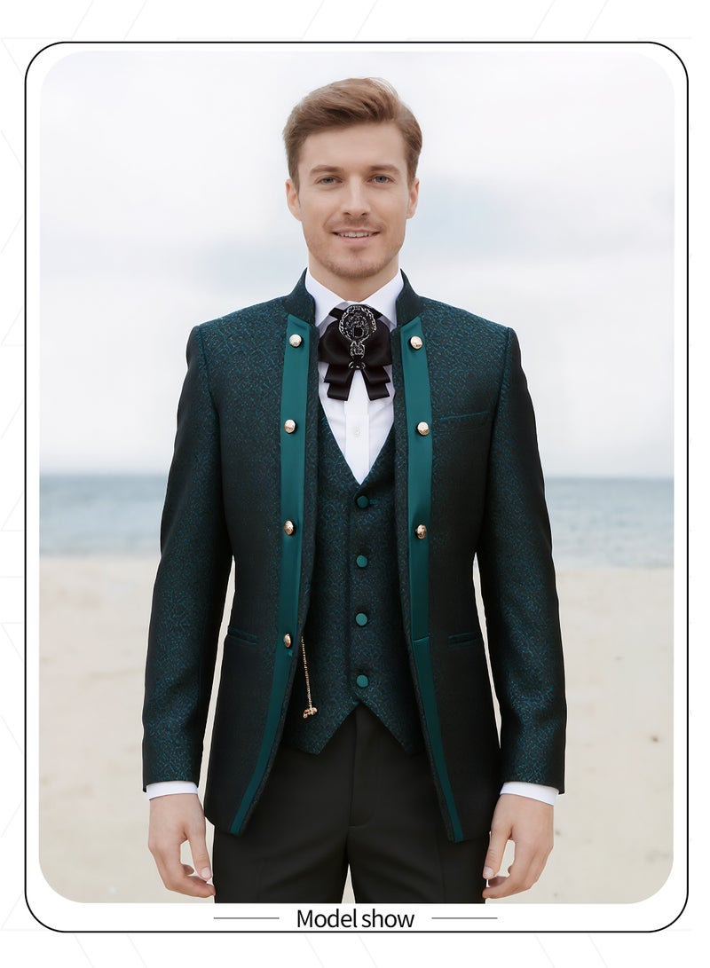 3 Pcs Men Suit Tuxedo Vest Pants Stand Collar Double Breasted Men Fashion Attire for Wedding Party Dinner Banquet - Image 2