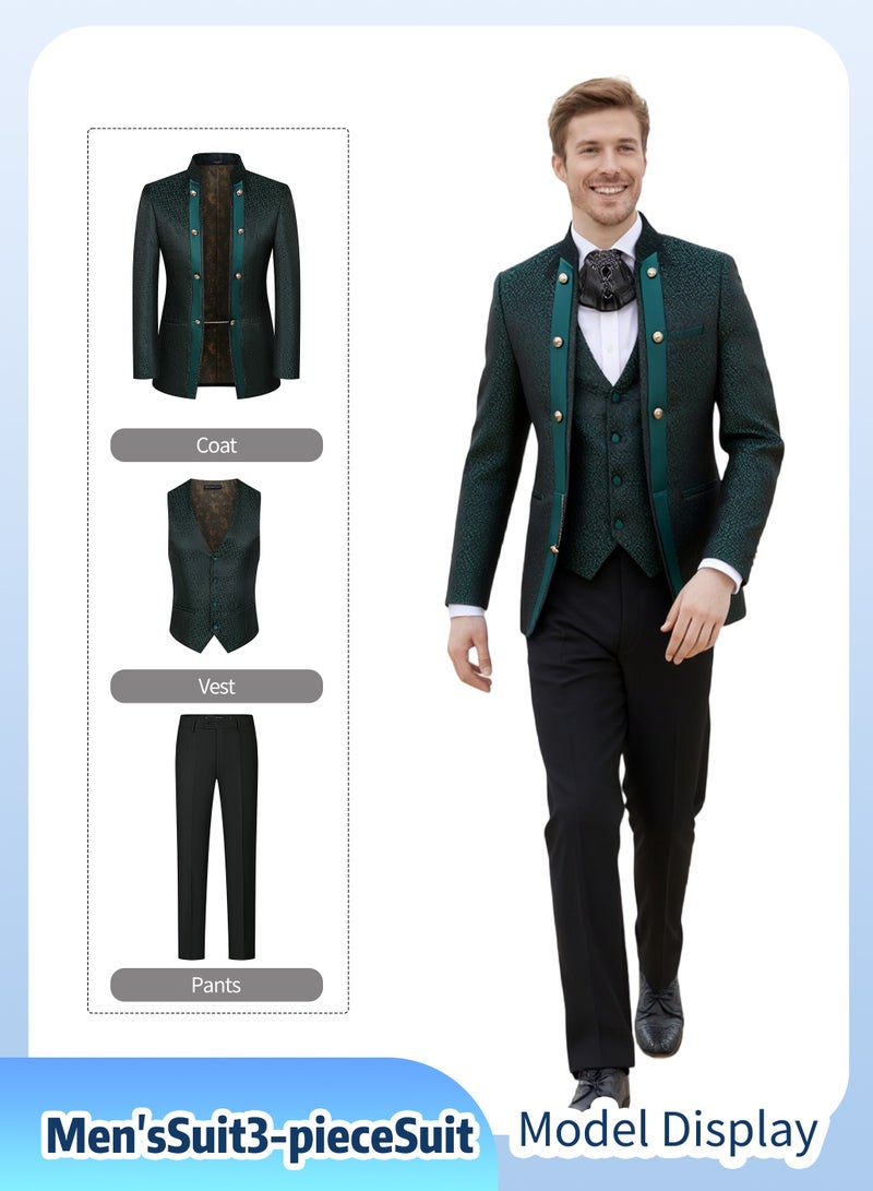 3 Pcs Men Suit Tuxedo Vest Pants Stand Collar Double Breasted Men Fashion Attire for Wedding Party Dinner Banquet - Image 1