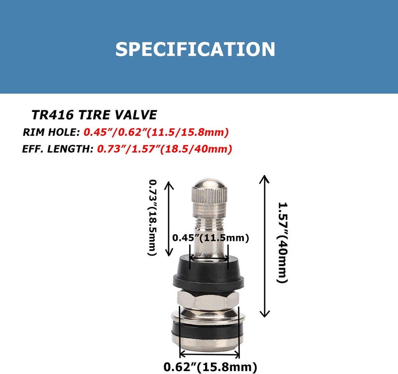 EZISOE 30 Pieces TR416 Metal Valve Stems Outer Mount Fits 0.453"/.625" Rim Holes Long 18.5/40mm - Image 5