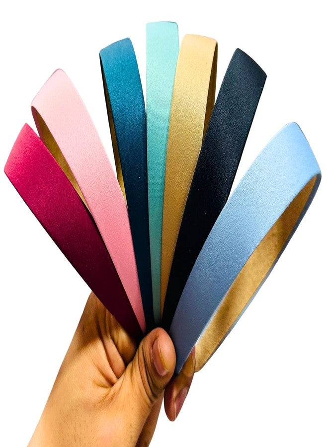 Luxelocks Set of 7 pieces Wide Satin Headbands Set, Multi-Colour Pack with Burgundy, Pink, Navy, Mint, Gold, Black, Light Blue, hair bands for women & girls - Image 1