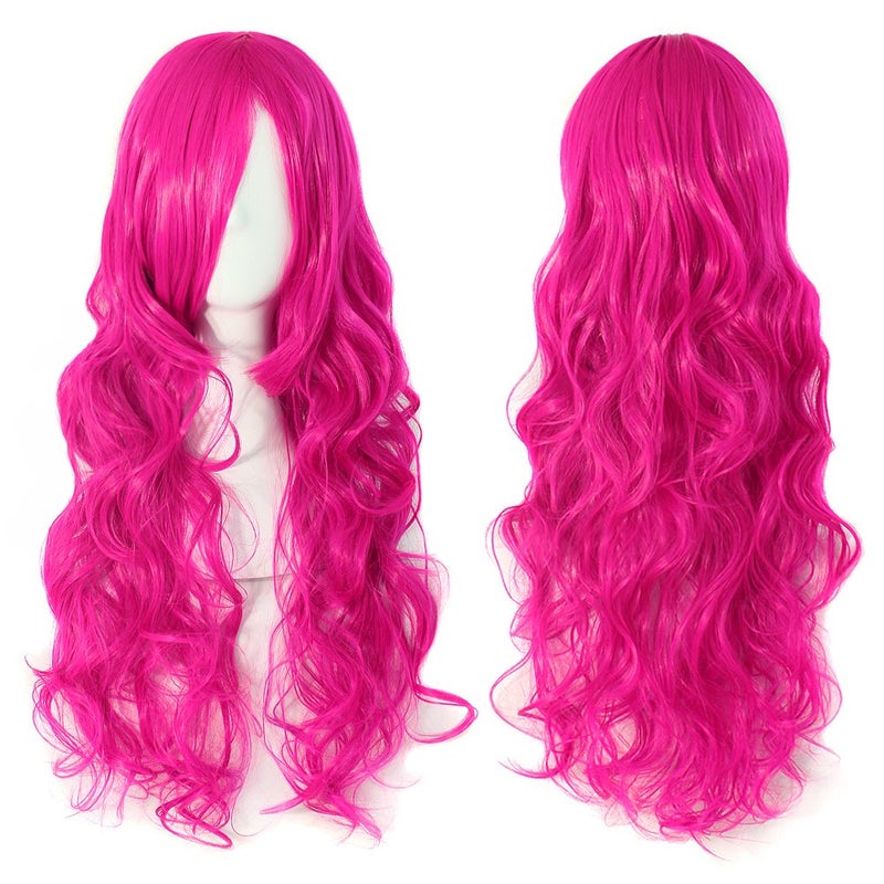 MapofBeauty MapofBeauty 70cm Long Pink Wavy Cosplay Party Curly Wig (Rose Red)  - Image 3