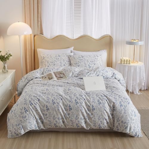 LifeTB Vintage Flower Comforter Set King Blue Floral Bedding Comforter Cottagecore Flower Botanical Comforter Set Fluffy Soft Coquette Bedding King Size Lightweight Boho Floral Comforter with 2 Pillowcases - Image 2
