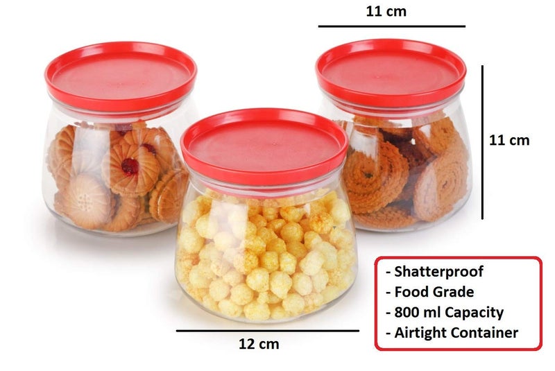 YouBee جرة مطبخ يوبي محكمة الإغلاق لتخزين الأرز والدال والدقيق خالية من BPA 800 مل مجموعة 6 حمراء - Image 3