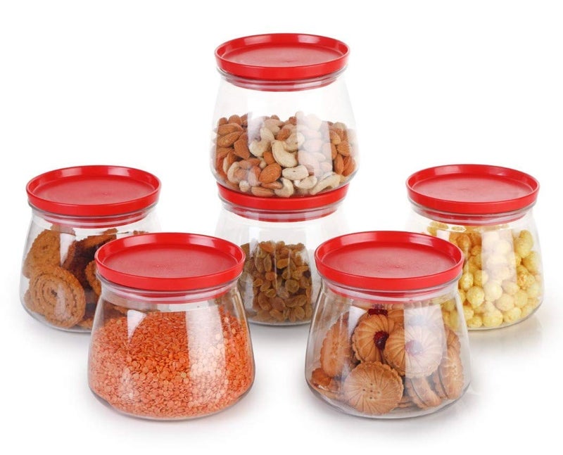 YouBee جرة مطبخ يوبي محكمة الإغلاق لتخزين الأرز والدال والدقيق خالية من BPA 800 مل مجموعة 6 حمراء - Image 4