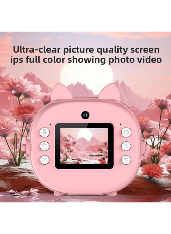 Generic HD Children's Printing Camera Can Take Pictures All-in-one Machine Polo Toy Baby Girl Small Digital Camera-Color:[blue] Kitten  - Image 4