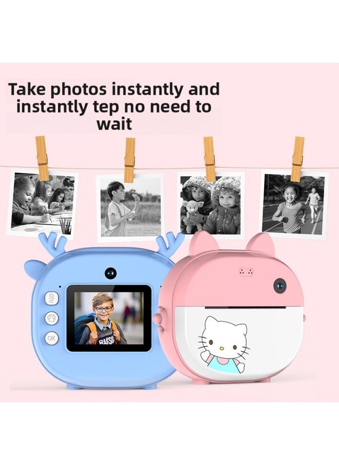 Generic HD Children's Printing Camera Can Take Pictures All-in-one Machine Polo Toy Baby Girl Small Digital Camera-Color:[blue] Kitten  - Image 5