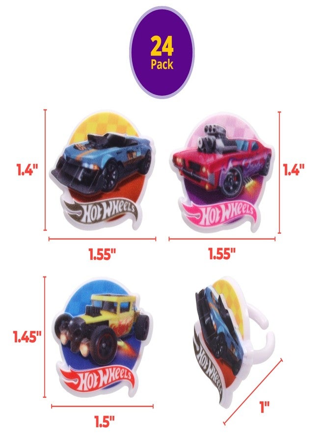 ديكوباك حلقات هوت ويلز™ | ٢٤ قطعة تزيين كب كيك بحركات بهلوانية رائعة | زينة كيك سيارات هوت ويلز من ديكوباك، متعددة الألوان، آمنة للاستخدام مع الطعام وجاهزة للاستخدام - عبوة من ٢٤ قطعة - Image 3