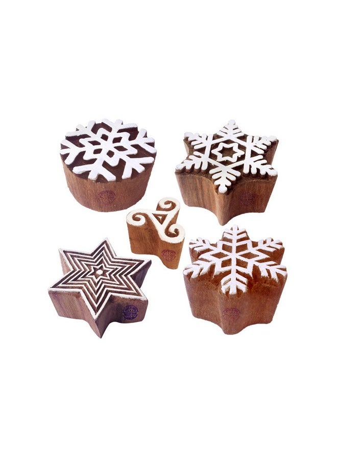 Royal Kraft Handmade Designs Star And Snowflake Wooden Block Stamps (Set Of 5)  - Image 1