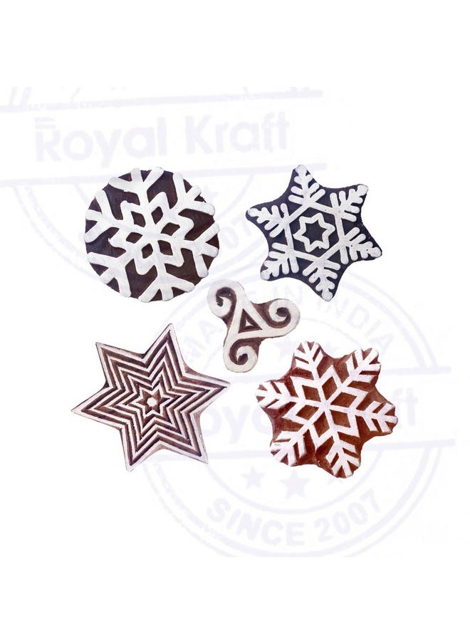 Royal Kraft Handmade Designs Star And Snowflake Wooden Block Stamps (Set Of 5)  - Image 2