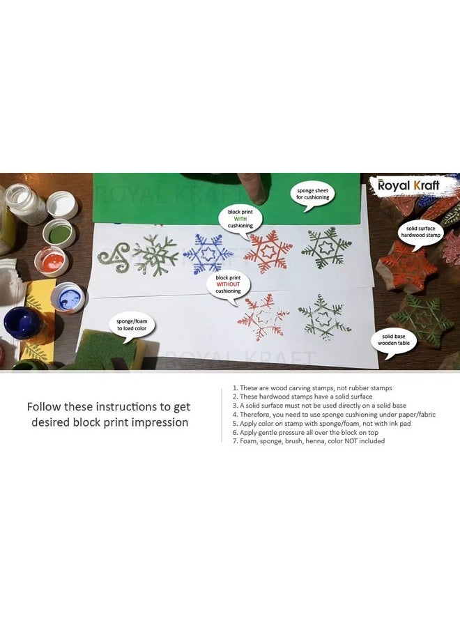 Royal Kraft Handmade Designs Star And Snowflake Wooden Block Stamps (Set Of 5)  - Image 4
