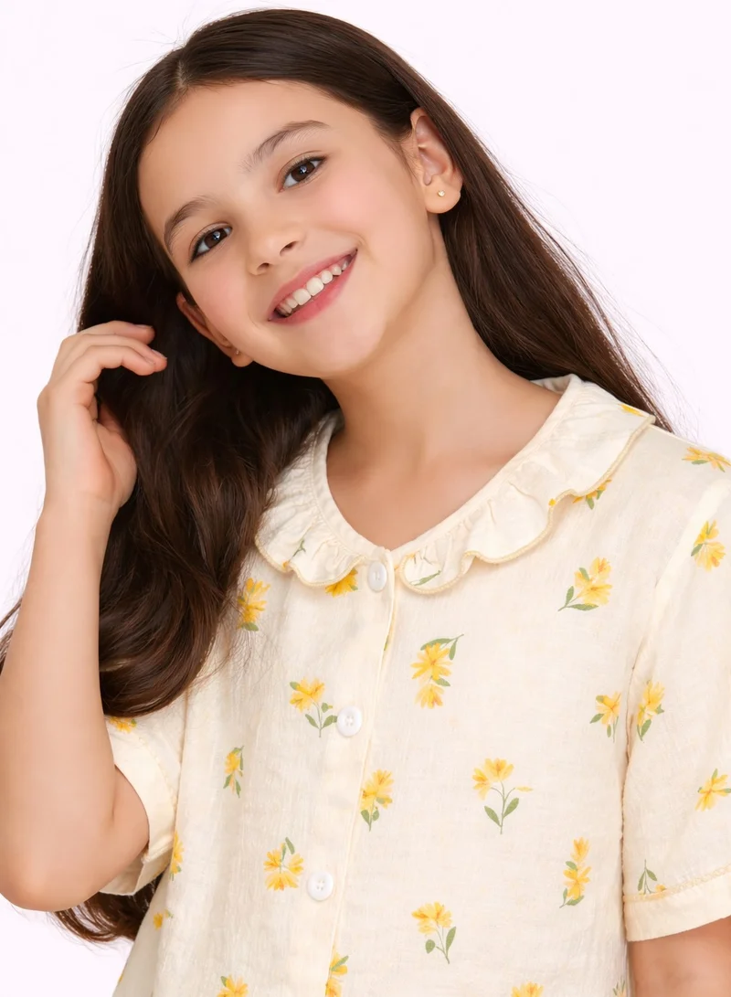 Victor And Jane  Girls Floral Printed Muslin Cotton Pyjama Set with Puff Sleeves for Women | Best Price UAE