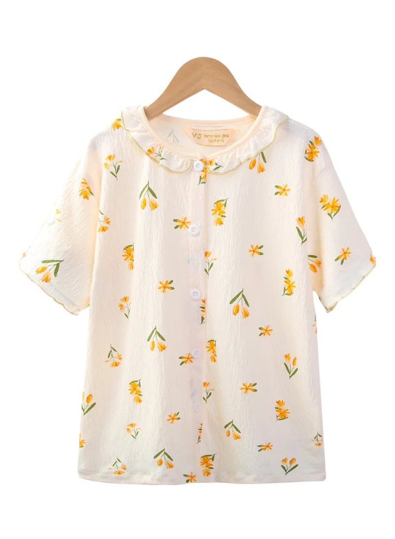Victor And Jane  Girls Floral Printed Muslin Cotton Pyjama Set with Puff Sleeves for Women | Best Price UAE