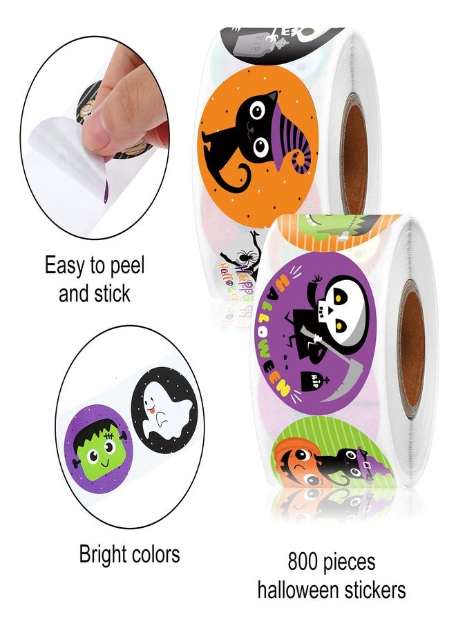 Nezyo 800 Pieces Halloween Character Stickers Pumpkin Spider Bat Ghost Witch Halloween Roll Sticker 16 Alternating Designs Character Labels Decoration Party Favors Supplies - Image 3