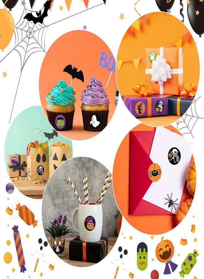 Nezyo 800 Pieces Halloween Character Stickers Pumpkin Spider Bat Ghost Witch Halloween Roll Sticker 16 Alternating Designs Character Labels Decoration Party Favors Supplies - Image 4
