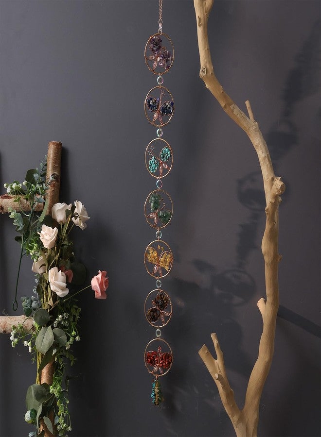 Dreamocean 7 Chakra Healing Crystals Hanging Ornament，Handmade Butterfly Natrual Chakra Stones Gemstones Wall Hanging Ornaments for Home Decor Yoga Meditation(agate+Tree of Life) - Image 3