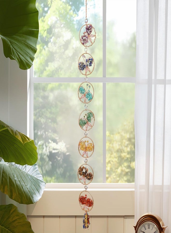 Dreamocean 7 Chakra Healing Crystals Hanging Ornament，Handmade Butterfly Natrual Chakra Stones Gemstones Wall Hanging Ornaments for Home Decor Yoga Meditation(agate+Tree of Life) - Image 1