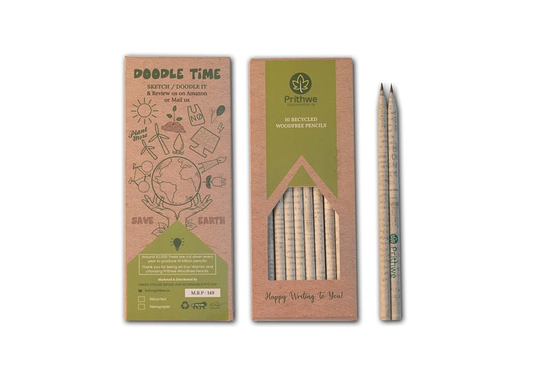 Prithwe Ecofriendly Recycled Newspaper Pencils -Black - Image 1
