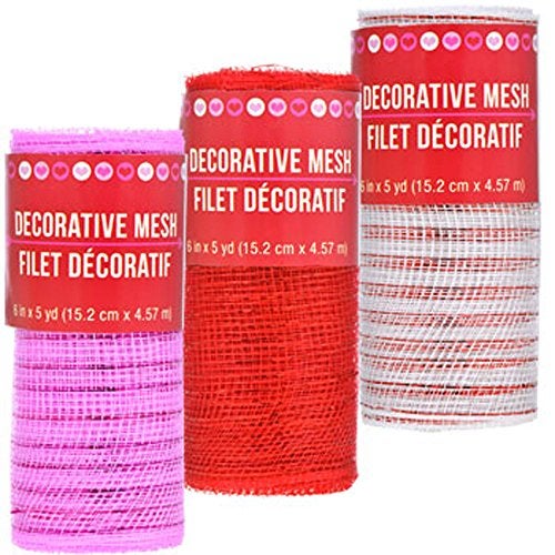 Craft Valentine’s Day Inspired DIY Red, Pink & White Decorative Craft Mesh Ribbon, 5-yd. Rolls (Set of 3) - Image 4