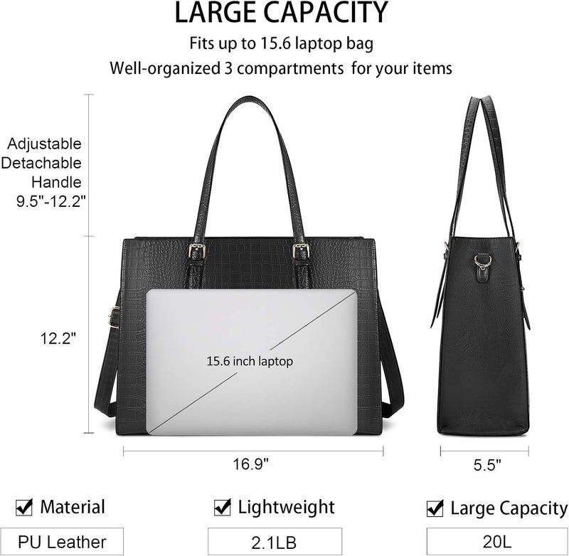 Lubardy Laptop Bag for Women 15.6 inch Laptop Tote Bag Leather Classy Computer Briefcase for Work Waterproof Handbag Shoulder Bag Women Business Office Bag - Image 4