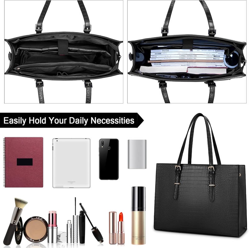 Lubardy Laptop Bag for Women 15.6 inch Laptop Tote Bag Leather Classy Computer Briefcase for Work Waterproof Handbag Shoulder Bag Women Business Office Bag - Image 2