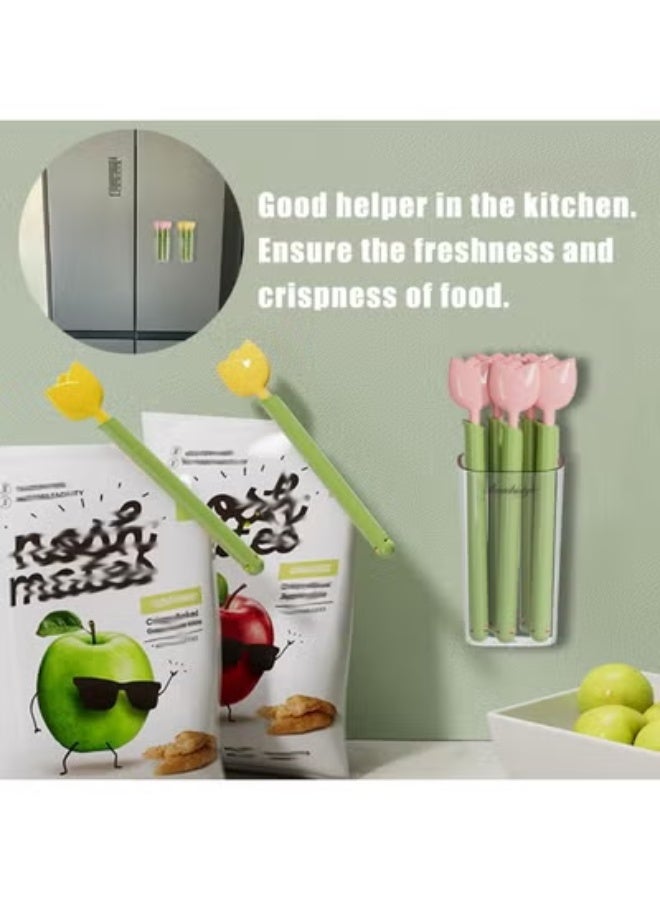 fantasize 10 قطع مشابك مغناطيسية لتأمين الثلاجة على شكل توليب لطيف مع صندوق تخزين مغناطيسي، مشابك مضحكة للحفاظ على نضارة الطعام، ملحقات مطبخ للثلاجة وتخزين الطعام - Image 3