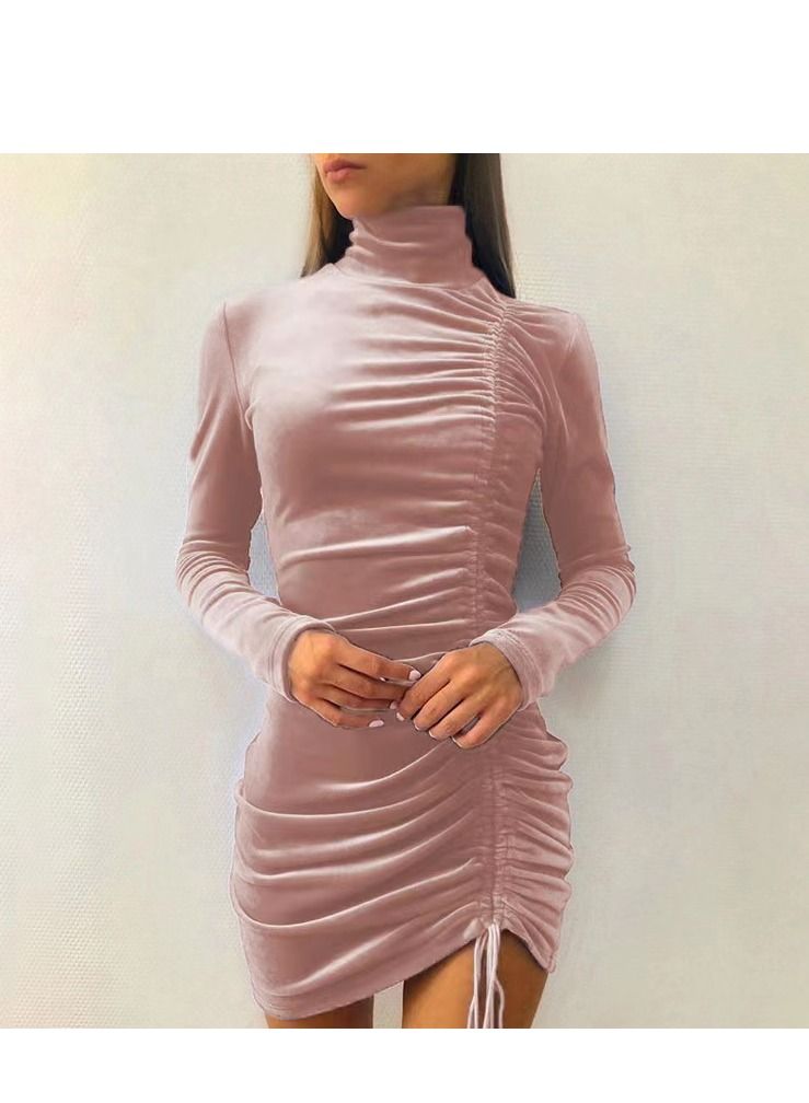 Loquat Autumn And Winter Fashion Slim Drawstring Dress 