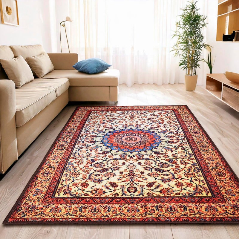 Status Contract Polyester Yarn 3D Printed Vintage Persian Carpet with Anti Slip Backing for Bedroom/Living Area/Home (5 X 7 ft, Multicolour) - Image 1