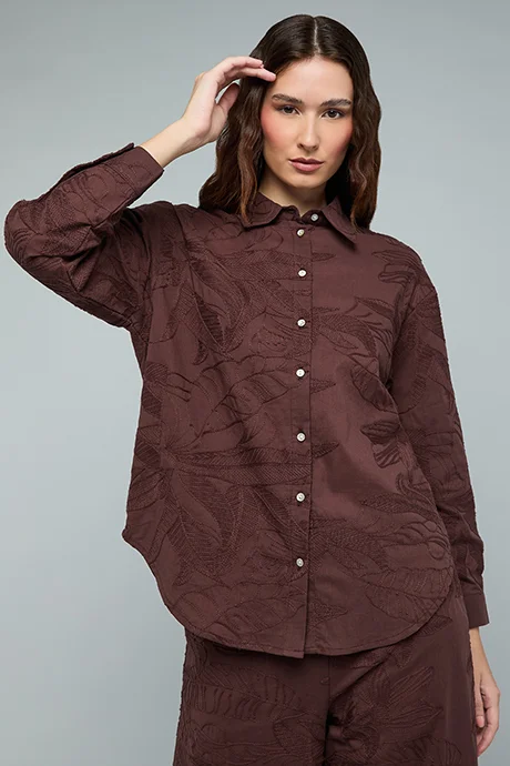 أر أند بي Embroidered Shirt with Classic Collar and Long Sleeves