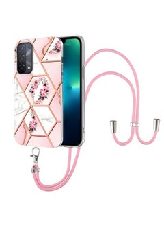 HuHa Case Cover For OPPO A74 5G / A93 5G / A54 5G / A93s 5G Splicing Marble Flower Pattern TPU Phone Case with Lanyard Pink Flower 
