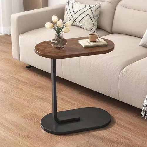 AASHRO MALL C-Shaped Side Table for Sofa & Bed | Wooden Modern Coffee Table for Living Room & Bedroom | Small C Table Slides Under Couch | Compact End Table for Snacks, Laptop, Decor (Oval) - Image 1