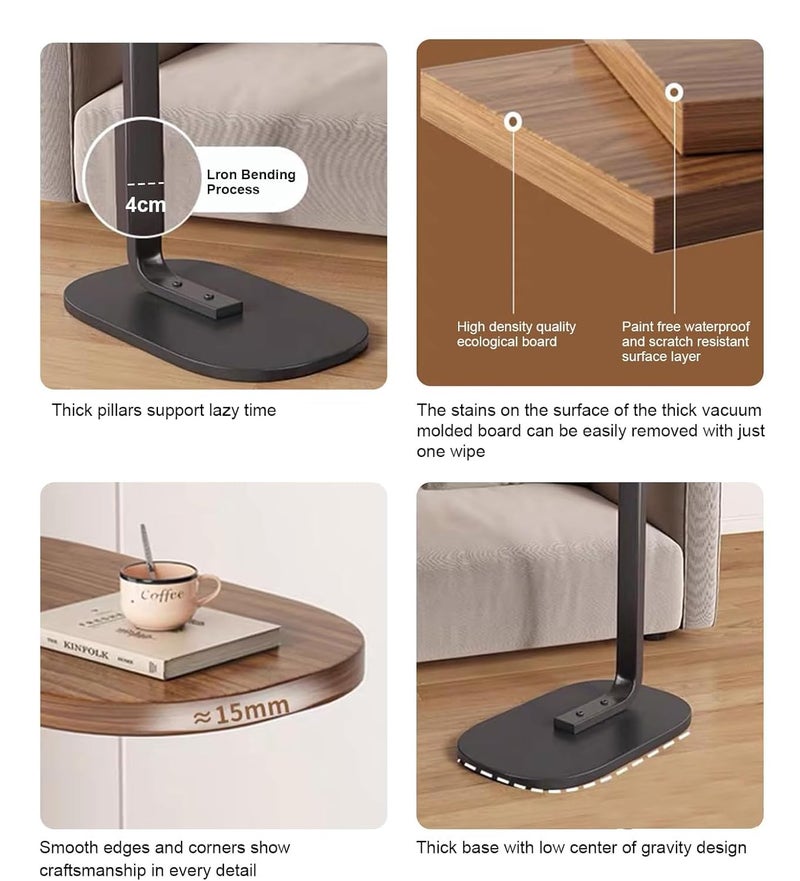 AASHRO MALL C-Shaped Side Table for Sofa & Bed | Wooden Modern Coffee Table for Living Room & Bedroom | Small C Table Slides Under Couch | Compact End Table for Snacks, Laptop, Decor (Oval) - Image 5