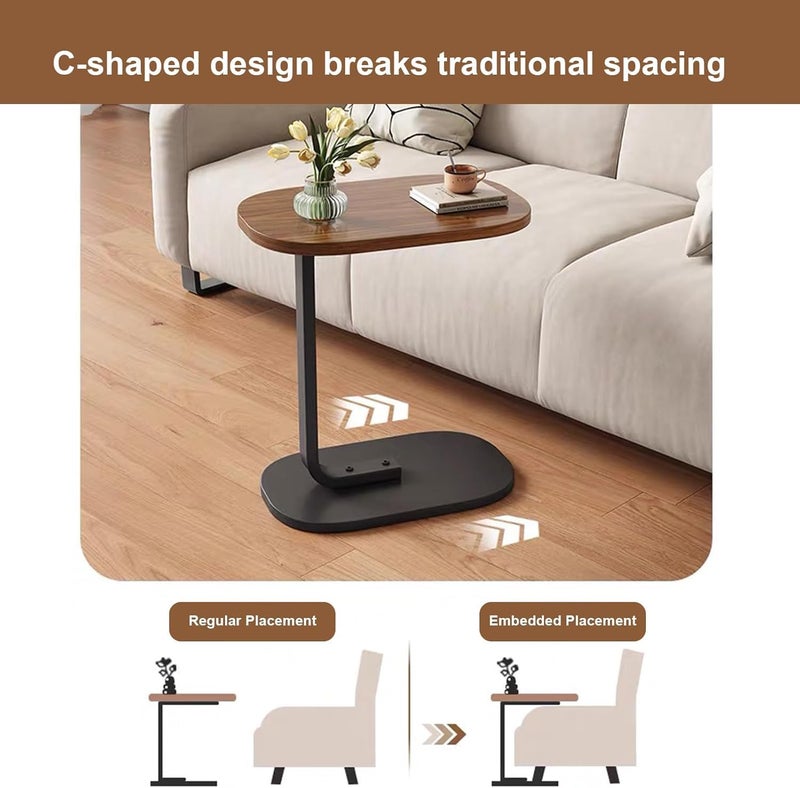 AASHRO MALL C-Shaped Side Table for Sofa & Bed | Wooden Modern Coffee Table for Living Room & Bedroom | Small C Table Slides Under Couch | Compact End Table for Snacks, Laptop, Decor (Oval) - Image 4