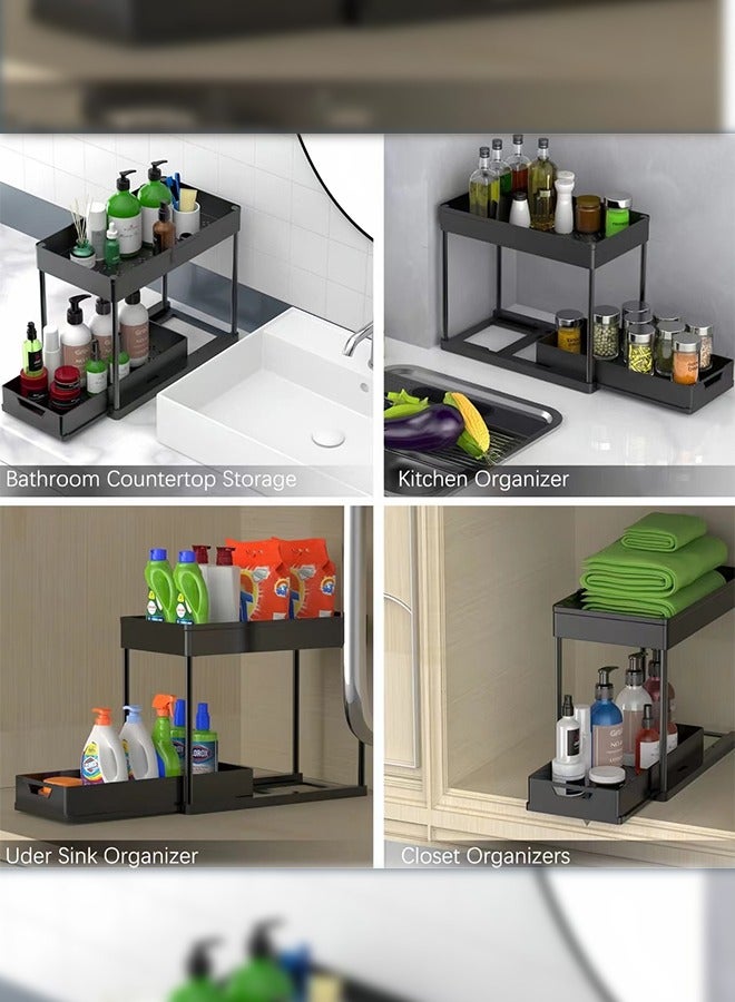 Haidue 2Pcs 2-Tier Slide Out Organizer for Condiments, Toiletries  Cosmetics  Laundry Products  Multifunctional Sliding Shelf Storage Rack Kitchen Countertop  Under Sink  Bathroom  Home, Office (Black)  - Image 3