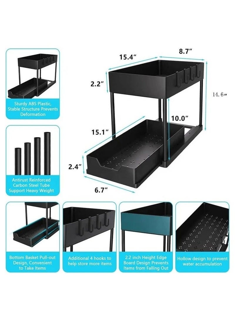 Haidue 2Pcs 2-Tier Slide Out Organizer for Condiments, Toiletries  Cosmetics  Laundry Products  Multifunctional Sliding Shelf Storage Rack Kitchen Countertop  Under Sink  Bathroom  Home, Office (Black)  - Image 4