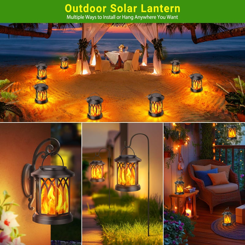 KOOPER Hanging Solar Lights Lantern Outdoor, Flickering Flames Solar Outdoor Lights, Solar Lanterns Outdoor Waterproof with Bigger Panel, Lanterns Decorative Outdoor for Yard Garden Decor, 2 Pack - Image 2