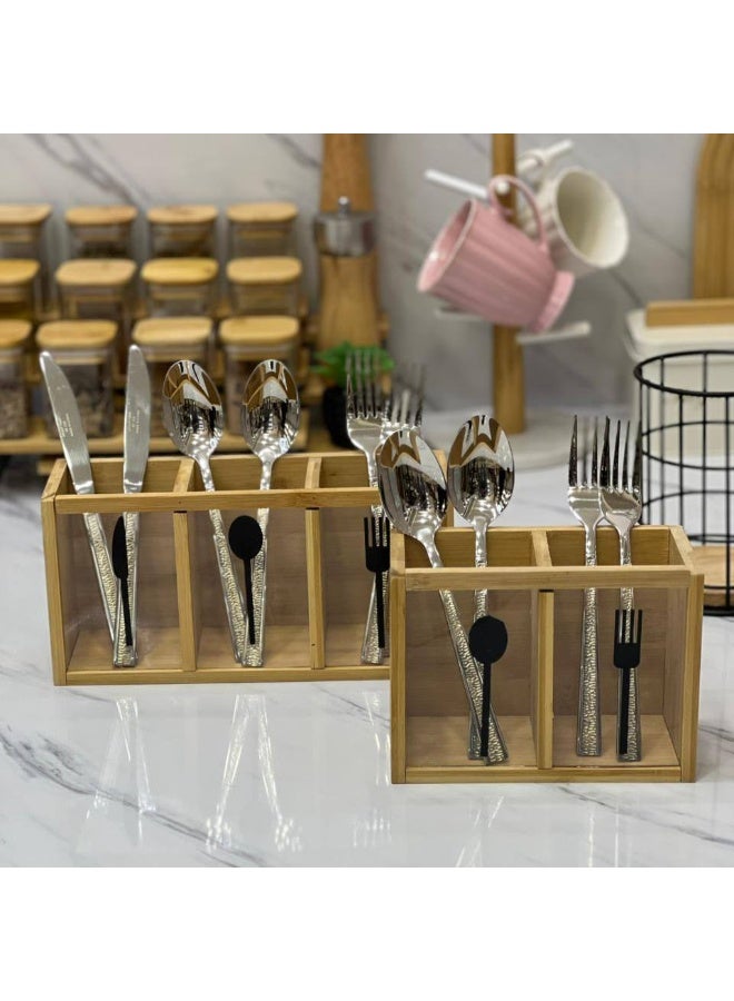 Bamboo wood and acrylic spoon holder and strainer, 3 compartments