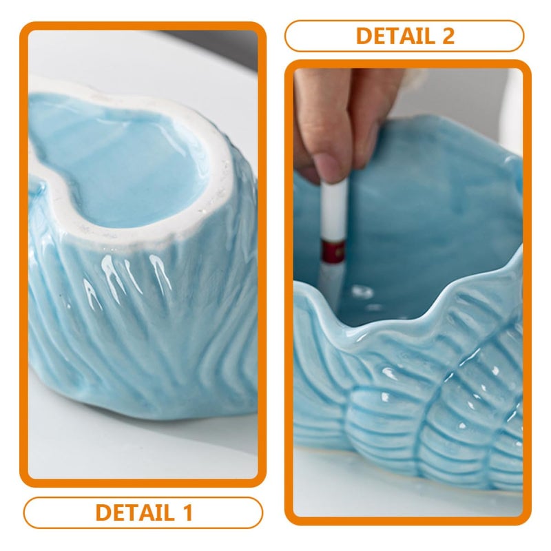 Large Blue Ceramic Conch Ashtray Smooth Surface Ash Container for Home Office Decor - Image 4