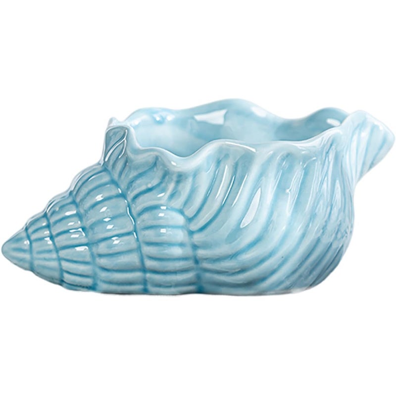 Large Blue Ceramic Conch Ashtray Smooth Surface Ash Container for Home Office Decor - Image 2