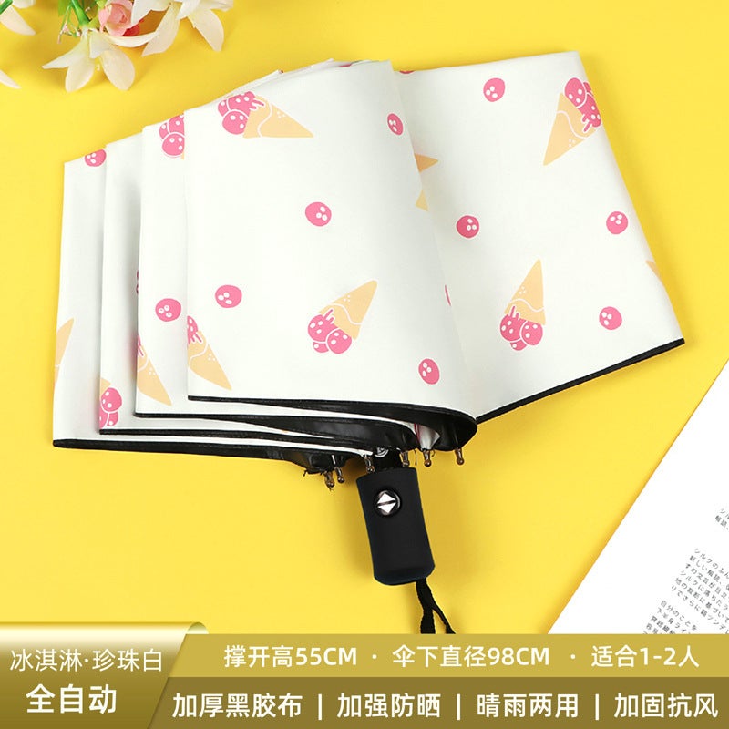 Summer Sunscreen Umbrella Sunny Rain And Sunny Umbrella For Girls Small Fresh Ice Cream Umbrella Black Glue Uv Protection Sunshade - Image 1