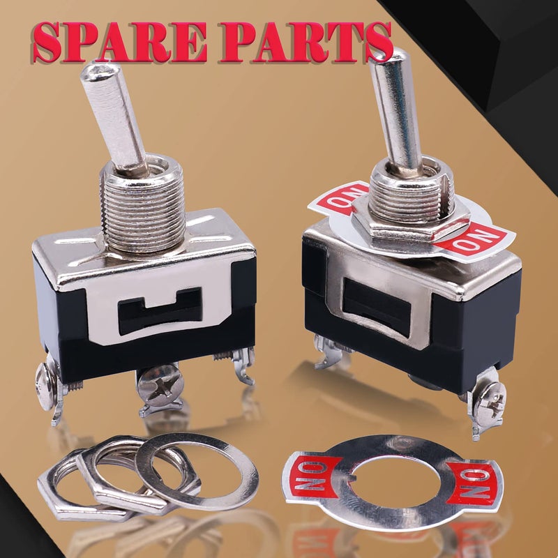 Twidec /3Pcs Heavy Duty Rocker Toggle Switch 16A 250V AC SPDT 2 Position 3 Pin ON/ON Switch with Metal Bat Waterproof Boot Cap Cover Ten-1121-B102 - Image 2