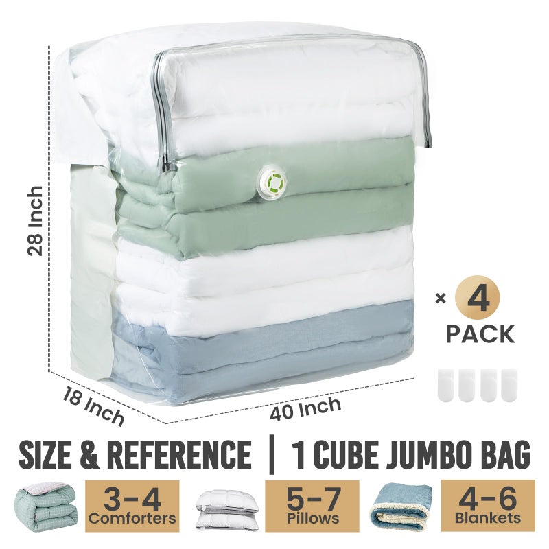 TAILI Vacuum Storage Bags 4 Pack, Extra Large Cube (40x28x18x18 Inch), Supe Jumbo Vacuum Seal Bags for Bedding Comforter, Blanket, Closet Space Saving, Cream - Image 2