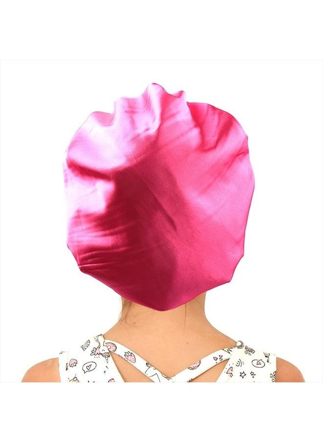 sent hair Kids Satin Bonnet Sleep Cap for Natural Hair Double Layers Hair Bonnet Wide Elastic Band Night Sleep Hat for Baby Toddler Child Teens (Rose Red)  - Image 1