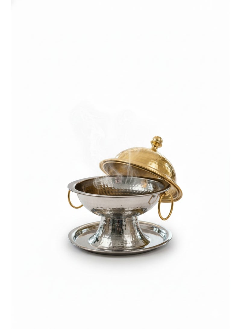 طبق ثامر ستانلس ستيل بغطاء – 14 سم – تصميم فاخر للضيافة - Image 1