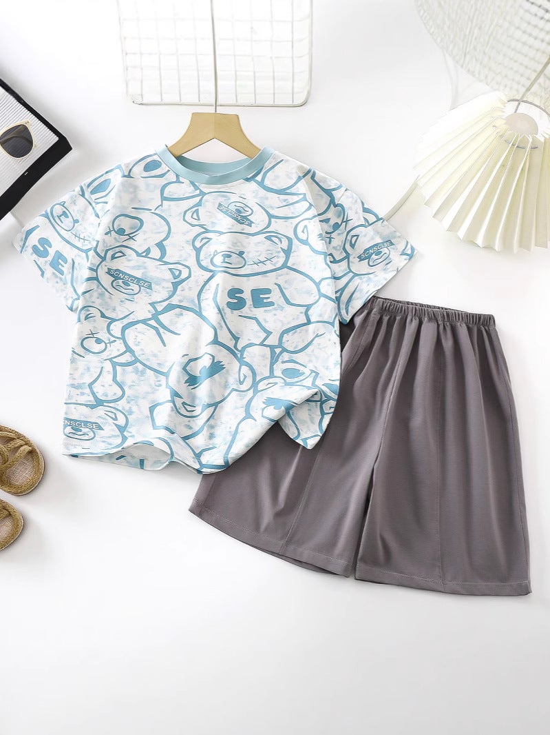 Ice Porcelain Cotton Short Sleeve Shorts Suit Children'S Home Clothing Air Conditioning Clothing Thin Children'S Clothing A Generation Of Hair - Image 5