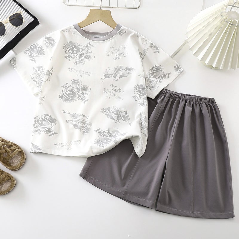 Ice Porcelain Cotton Short Sleeve Shorts Suit Children'S Home Clothing Air Conditioning Clothing Thin Children'S Clothing A Generation Of Hair - Image 1