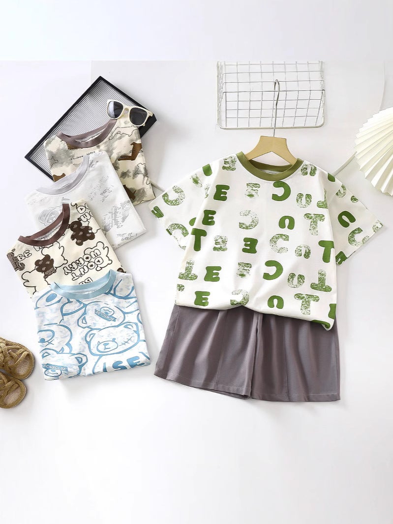 Ice Porcelain Cotton Short Sleeve Shorts Suit Children'S Home Clothing Air Conditioning Clothing Thin Children'S Clothing A Generation Of Hair - Image 2