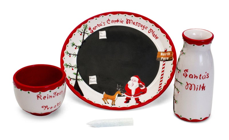 Child to Cherish Child to Cherish Santas Message Plate Set Santa Cookie Plate Santa Milk jar and Reindeer Treat Bowl